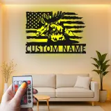 Custom Moose and American Flag Led Light Metal Wall Art Unique Gift for Nature Lovers Cabin Wall Decor