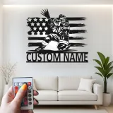 Panneau LED personnalisé pour pompier | Décoration murale en métal personnalisée avec drapeau américain | Cadeau patriotique pour pompier | Décor de caserne