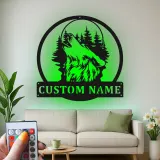 Décoration murale en métal personnalisée de loup hurlant avec rétroéclairage LED - Cadeau personnalisé pour les amoureux de la nature - Décor de cabane rustique 1