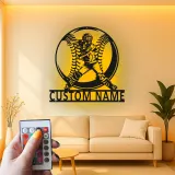 Insegna in metallo personalizzata per giocatore di softball con luce LED regalo per atleti decorazione per sala giochi sportiva