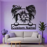 Art Murale Métal LED Chien Papillon | Panneau de Nom Personnalisé pour Animal de Compagnie | Cadeau Personnalisé pour Maman Chien | Décoration Moderne pour Salon