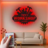 Personalisierte Papa's Werkstatt LED-Licht Metall-Wandkunst für den Handwerker