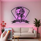 Gamer Skull LED Metal Wall Art | Personalized Name Sign for Gaming Room | Custom RGB Backlit Decor | Gift for Gamers