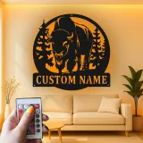Décoration murale en métal LED personnalisée Bison Cadeau faunique pour les amoureux de la nature Décor de chalet rustique