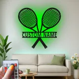 Enseigne LED personnalisée raquettes de tennis | Décoration murale en métal personnalisée | Décor sportif premium | Cadeau pour coach et enseigne de salle de jeux