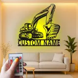 Custom Excavator Led Light Metal Wall Art Personalized Gift for Construction Enthusiasts Office or Garage Decor