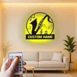 Panneau LED Saxophone Personnalisé | Décoration Murale en Métal Personnalisée | Cadeau pour Musicien de Jazz, Décor de Salle de Musique, Boîte Lumineuse de Studio