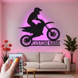 Custom Motocross Rider Led Light Metal Wall Art Personalized Gift for Dirt Bike Enthusiasts Garage or Man Cave Decor 5