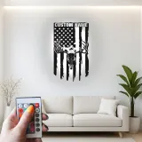 Cartel de metal personalizado con calavera de ciervo y bandera americana, regalo único para cazadores, decoración rústica para cabañas o man cave