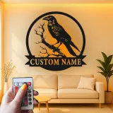 Décoration murale en métal LED Raven | Enseigne gothique personnalisée | Décor de corbeau personnalisé pour bureau et maison