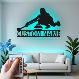 Insegna in metallo personalizzata con luce LED a tema giocatore di curling regalo per appassionati di curling decorazione per sala giochi