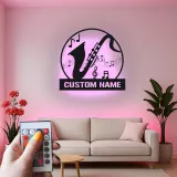 Panneau LED Saxophone Personnalisé | Décoration Murale en Métal Personnalisée | Cadeau pour Musicien de Jazz, Décor de Salle de Musique, Boîte Lumineuse de Studio