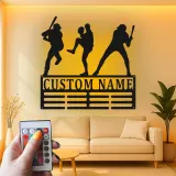Décoration murale en métal personnalisée avec rétroéclairage LED pour joueur de baseball - Cadeau personnalisé pour les fans de sport