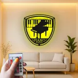 Insegna LED in metallo con pianoforte a coda | Logo personalizzato per scuola di musica | Arte da parete vintage per arredo studio