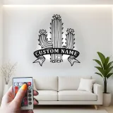 Insegna in metallo personalizzata con cactus e luce LED, regalo per amanti delle piante, decorazione per la casa in stile sud-ovest