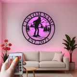 Custom Skier Metal Wall Art | Personalized LED Ski Lodge Sign | Mountain Silhouette Decor | Winter Sports Gift