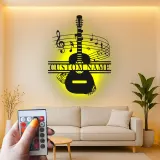 Panneau prénom guitare personnalisé | Décoration murale en métal sur mesure avec LED | Décor studio de musique | Cadeau pour musicien