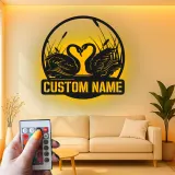 Personalized Swan LED Sign | Romantic Metal Wall Art with Custom Name | Elegant Bedroom Decor | Unique Wedding Gift for Couple