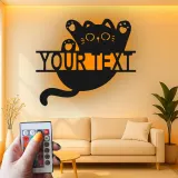 Insegna in metallo personalizzata con silhouette di gatto e luce LED regalo per amanti dei gatti decorazione per camera da letto o soggiorno 3