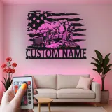 Décoration murale en métal personnalisée avec locomotive de train en rétroéclairage - Cadeau pour passionnés de trains - Décor de man cave