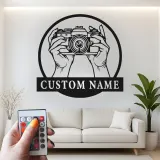 Fotograf LED-Schild | Individuelle Metall-Wandkunst für Studio-Dekor | Personalisierte Vintage-Kamera-Geschenk