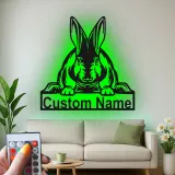 Realistic Rabbit LED Sign | Custom Metal Name Plaque for Nursery | Personalized Bunny Wall Art | Animal Lover Gift