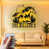 Cartel personalizado para rancho con caballo | Decoración mural LED de metal para estilo ecuestre | Luz de bienvenida farmhouse personalizada