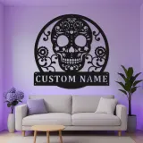 Custom Sugar Skull Metal Sign | Personalized LED Wall Art | Day of the Dead Decor | Gothic Home & Studio Accent Gift