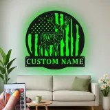 Décoration murale en métal personnalisée avec cerf et drapeau américain, éclairage LED, cadeau personnalisé pour chasseurs, décoration de cabane rustique 4