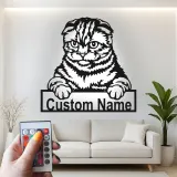 Personalisierte Scottish Fold Katze LED-beleuchtete Metall-Wandkunst Geschenk für Katzenliebhaber
