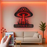 Insegna LED Personalizzata con Fungo | Targa in Metallo Personalizzata | Arte Murale Mistica Boho per Camera da Letto, Studio e Amanti della Natura