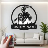 Insegna in metallo personalizzata Rodeo Bull Rider | Arte murale in metallo LED per decorazioni western e ranch | Regalo per cowboy