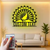 Cartel de metal personalizado con luz LED de pavo real, regalo para decoración del hogar, acento para salón o dormitorio