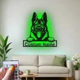 Insegna LED personalizzata con Pastore Tedesco | Arte da parete con nome del cane | Decorazione in metallo retroilluminata per ingresso | Regalo per amanti dei cani