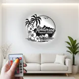 Insegna in metallo personalizzata con luce LED per casa al mare - Regalo personalizzato per ritiri costieri e decorazione tropicale