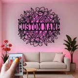 Cartel de nombre floral personalizado con LED | Arte mural de metal personalizado para ella | Decoración moderna boho para guardería y sala de estar