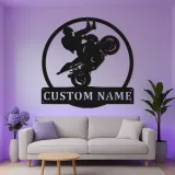 Arte mural de metal LED personalizado de motocicleta | Señal de nombre personalizada para stunt rider | Decoración de garaje de biker y regalo para él