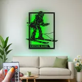 Custom Skier Led Light Metal Wall Art Personalized Gift for Ski Enthusiasts Winter Sports Decor for Game Room