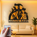 Cartel LED de Metal de Carpintero Personalizado | Decoración de Taller Personalizada | Arte de Mural Iluminado para Manitas | Regalo para Carpinteros