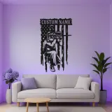 Panneau Personnalisé Joueur de Paintball | Décoration Murale en Métal Rétroéclairée avec Drapeau Américain | Décor de Salle de Jeu avec Nom Personnalisé | Cadeau pour Paintballeur