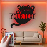 Insegna in metallo personalizzata con silhouette di gatto e luce LED regalo per amanti dei gatti decorazione per camera da letto o soggiorno 3