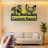 Cartel de metal LED personalizado de Bulldog y Bulldog Francés, regalo para amantes de los perros, decoración para la sala de estar