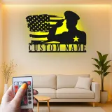 Custom Military Name Sign | LED American Flag Wall Art | Personalized Veteran Gift | Patriotic Army Home Decor