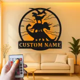 Insegna in metallo LED a forma di dinosauro personalizzata, regalo per decorare la stanza dei bambini per amanti dei dinosauri