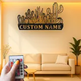 Insegna in metallo personalizzata con cactus succulento e luce LED, regalo per amanti delle piante, decorazione per soggiorno in stile deserto