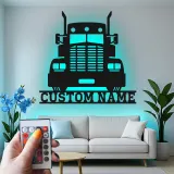 Cartel de Metal de Camión Semi Personalizado | Arte de Pared LED Personalizado para Camioneros | Decoración de Garaje de Gran Camión Regalo para Él