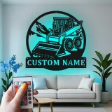 Custom Skid Steer Loader Metal Sign | Personalized LED Wall Art | Construction Equipment Decor for Operator Gift | Heavy Machinery Man Cave