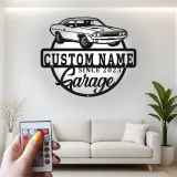 Insegna Garage Muscle Car Personalizzata | Insegna in Metallo LED | Decorazione per Officina & Regalo per Appassionati di Auto