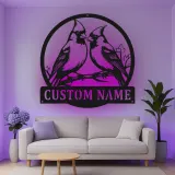 Insegna in metallo personalizzata con coppia di cardinali e luce LED - Regalo per amanti degli uccelli - Decorazione per soggiorno e natura