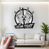 Insegna Rock On con Mani Scheletriche | Arte in Metallo LED Personalizzata | Targa per Amanti della Musica e Decorazione Gotica